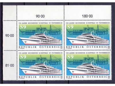 Österreich 1990 150 Jahre Schiffbau 4er Block / **