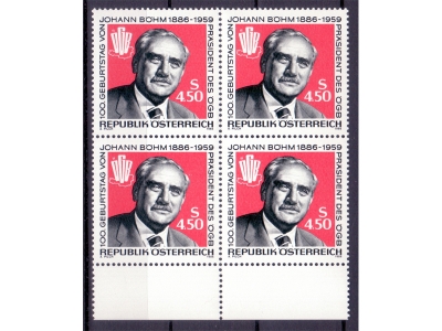 Österreich 1986 Johann Böhm 4er Block / **