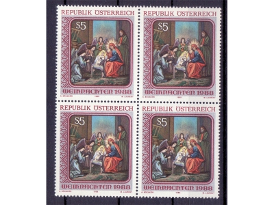 Österreich 1988 Weihnachten 4er Block / **