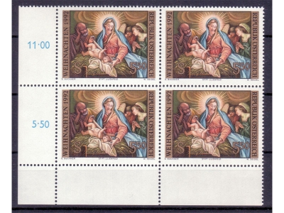 Österreich 1992 Weihnachten 4er Block / **