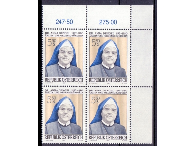 Österreich 1992 Anna Dengel 4er Block / **