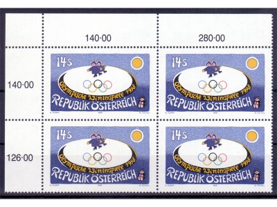 Österreich 1998 Olympische Winterspiele Nagano 4er Block / **